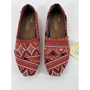 TOMS Classic Women's Brick Red Tribal Canvas Slip On Comfort 6M